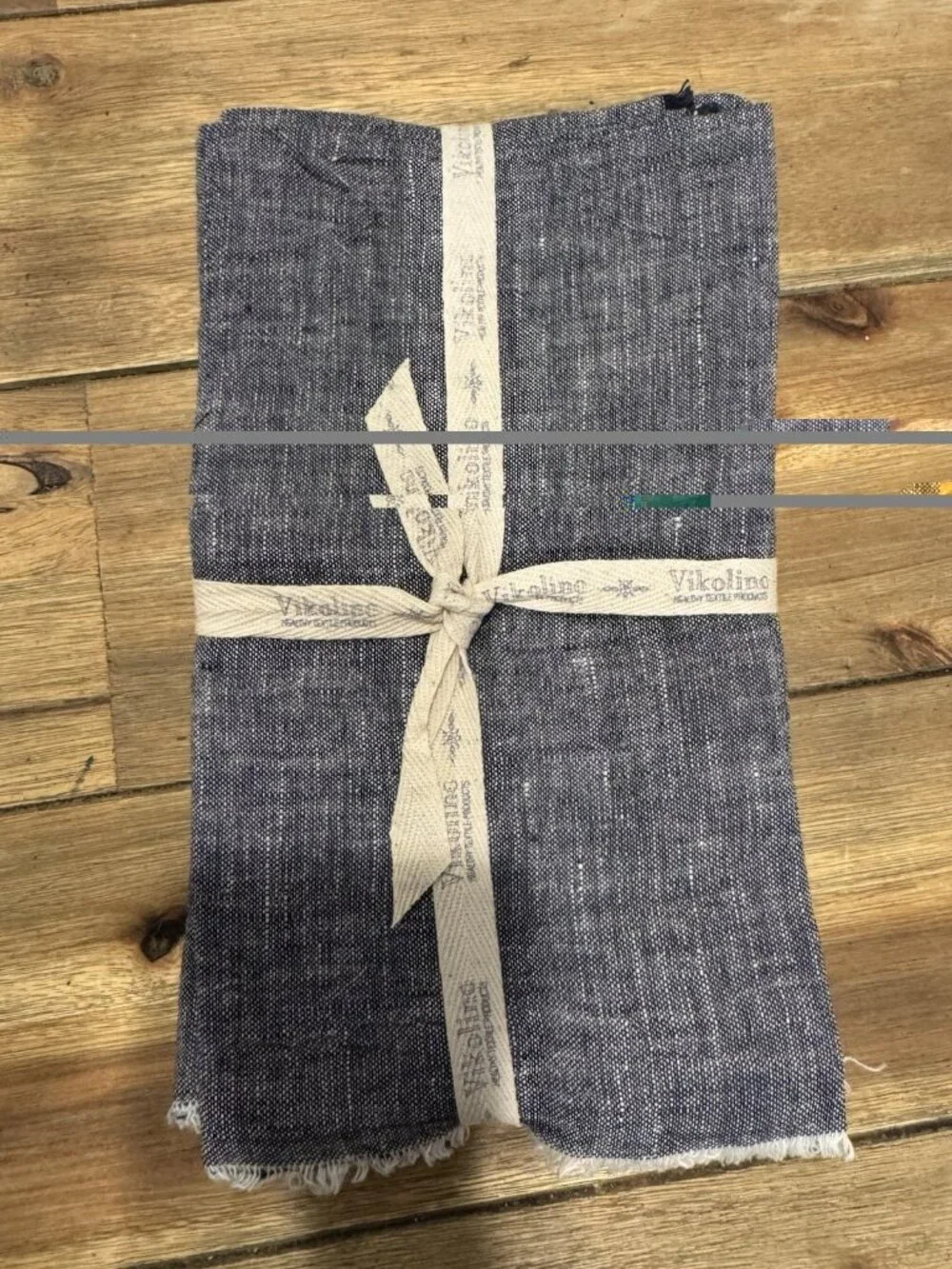 New Vikolino 100% Pure Linen Dinner Napkins 4 PC 20 x 18 In Blue Cream Fringe